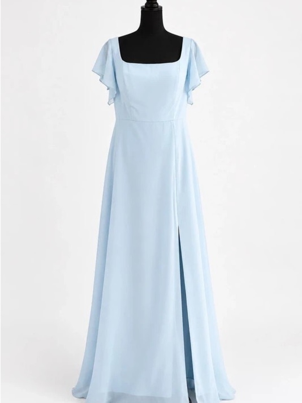 Elegant Powder Blue Square-Neck Maxi Dress with Flutter Sleeves